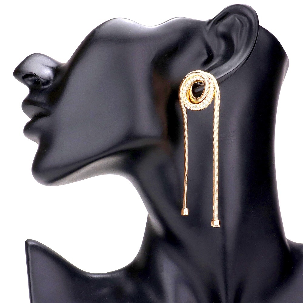 Swirl Rhinestone Embellished Metal Chain Drop Statement Earrings